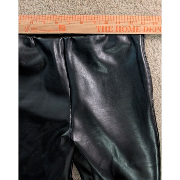Women's M Forever 21 Faux Leather Flare Pants Black High Rise Bell Bottom Vegan - Picture 3 of 7